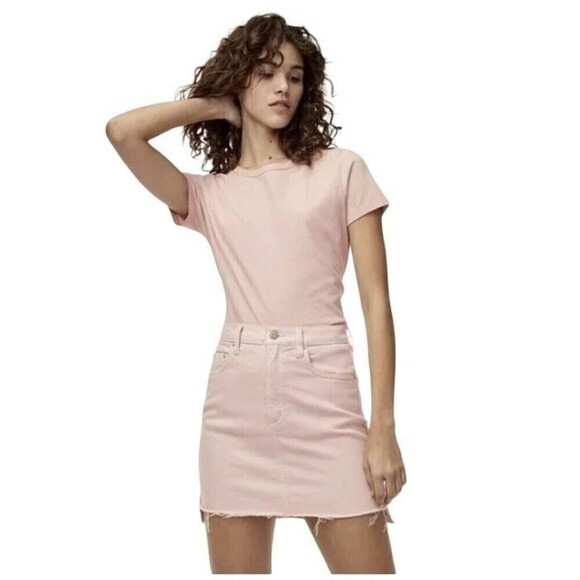 Aritzia Wilfred Free Distressed Tanit Pink Primrose Denim Jean Mini Skirt Size 2 - Picture 11 of 11
